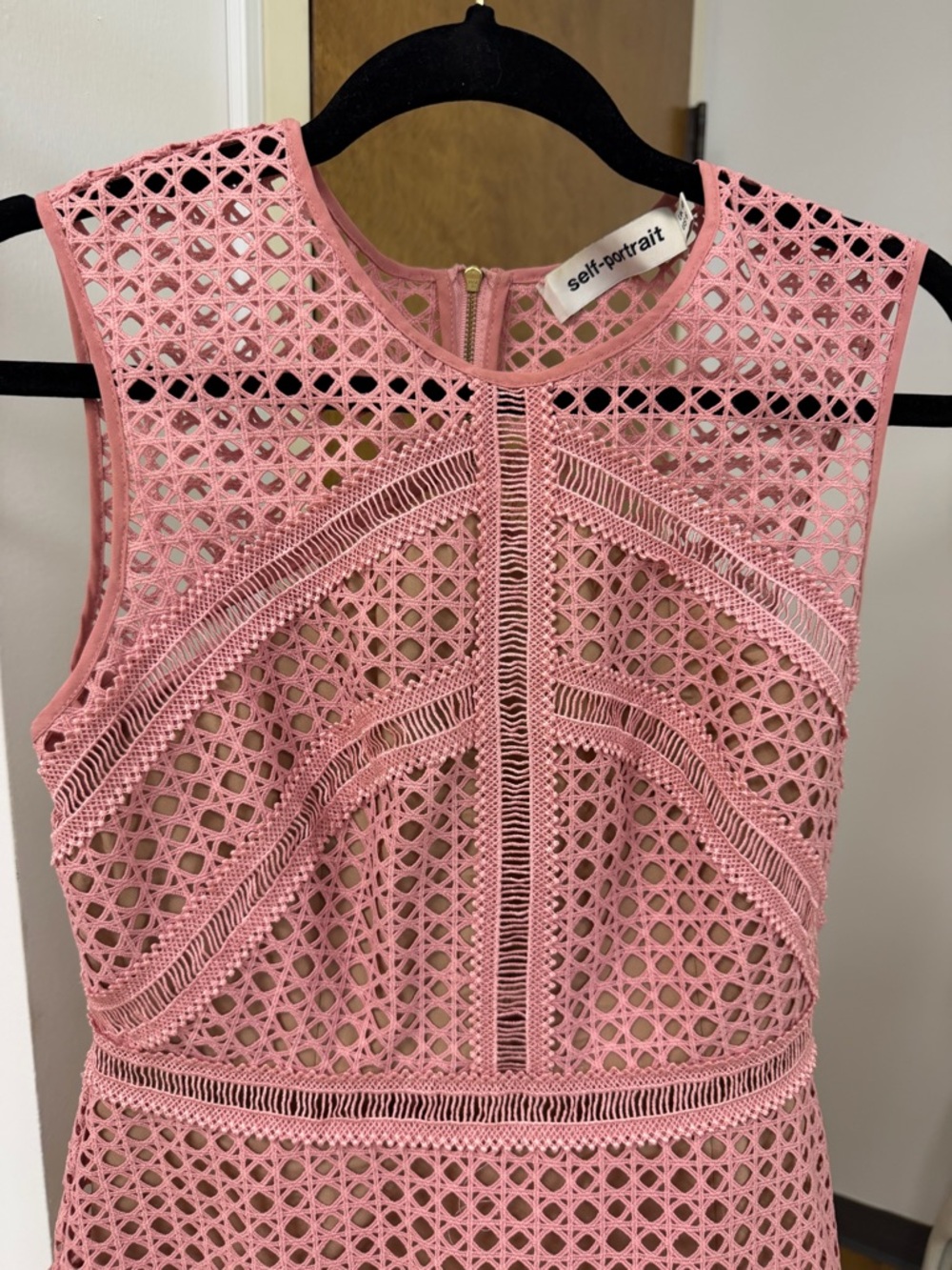 SELF PORTRAIT Cross Hatch Frill Mini Dress in Pink Sz 6 EUC Event Romantic Lux - Picture 11 of 16